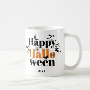 Taza De Café Tipografía feliz de Halloween con elementos vintag