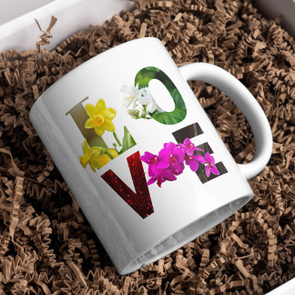 Taza De Café Tipografía floral de AMOR