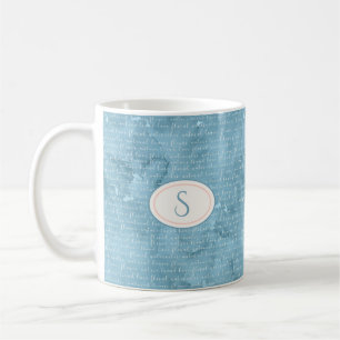 Taza De Café Tipografía floral de monograma azul rustico