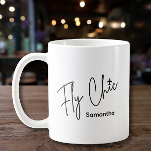 Taza De Café Tipografía Fly Chic y Aviación de Avión Simple