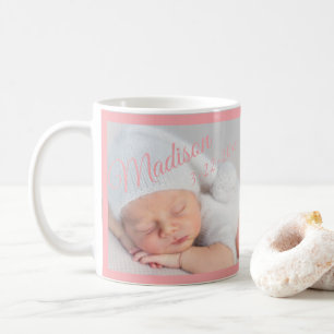 Taza De Café Tipografía fotográfica de recién nacidos rosa