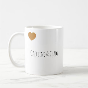Taza De Café Tipografía Moderna Divertida Caffeine & Chaos