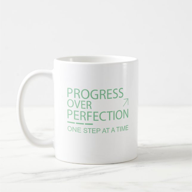 Taza De Café Tipografía Motivacional Progreso Sobre Perfección  (Izquierda)
