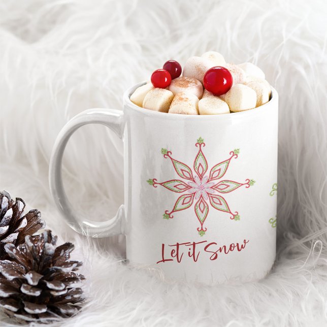 Taza De Café Tipografía navidad Moda Sencilla Snowflakes (Whimsical Christmas Snowflake mug with "let it Snow" quote)