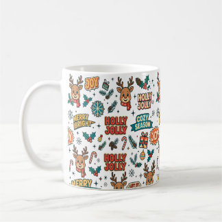 Taza De Café Tipografía Navideña Holly Jolly con Reno