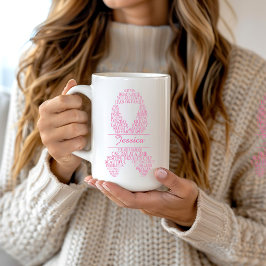 Taza De Café Tipografía personalizada de cáncer de mama rosa