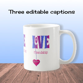 Taza De Café Tipografía personalizada de LOVE azul rosa