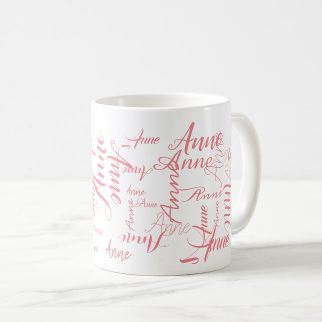 Taza De Café tipografía personalizada de nombres rosados (Anverso derecho)