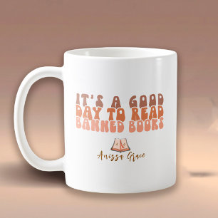 Taza De Café Tipografía Retro Adorable Lee Libros Prohibidos