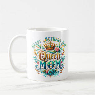 Taza De Café Tipografía retro floral de Queen Mom