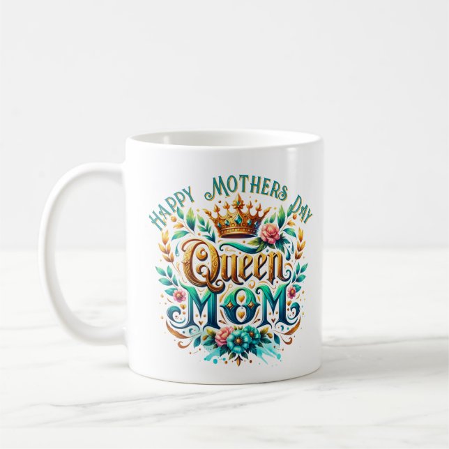 Taza De Café Tipografía retro floral de Queen Mom (Izquierda)