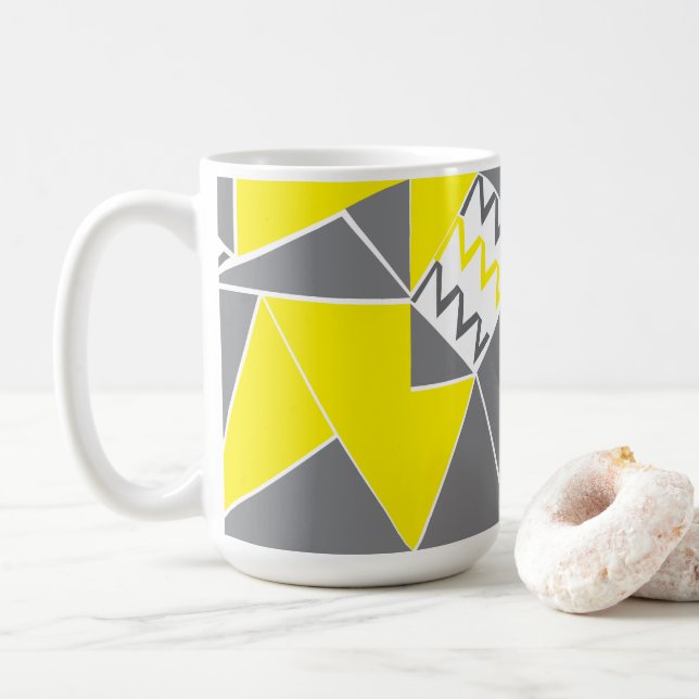 Taza De Café Tira de Chevron Gris Amarillo  (Con donut)