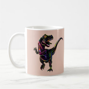 Taza De Café Tirannosauro Rex Dinosaurio de color neón