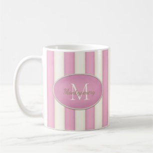 Taza De Café Tiras blancas rosas y antiguas Óvalo con marco mon