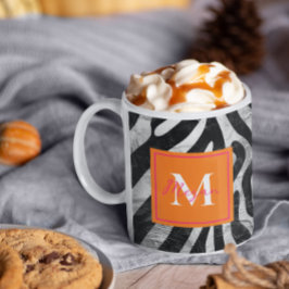 Taza De Café Tiras de cebra artísticas Naranja y estilo rosado 