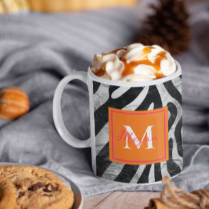 Taza De Café Tiras de cebra artísticas Naranja y estilo rosado