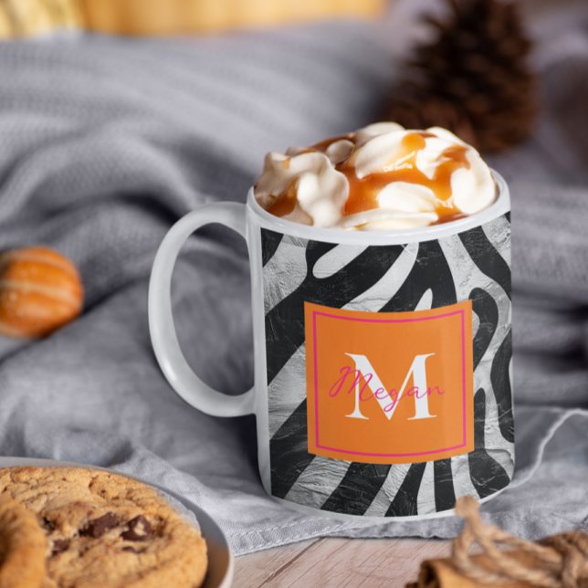 Taza De Café Tiras de cebra artísticas Naranja y estilo rosado  (Subido por el creador)