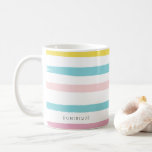 Taza De Café Tiras de color de agua pastel Mug personalizado mo<br><div class="desc">Moderna y festiva taza de agua con franjas de color amarillo,  azul,  rubor y rosa. Esta taza será un regalo perfecto. Personalice agregando nombres o textos cortos.</div>