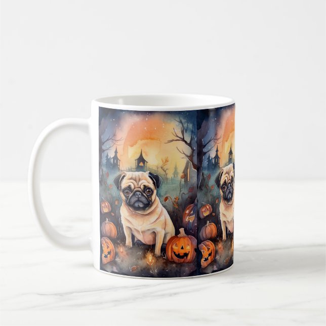 Taza De Café Tiras de Halloween con calabazas aterradoras (Izquierda)