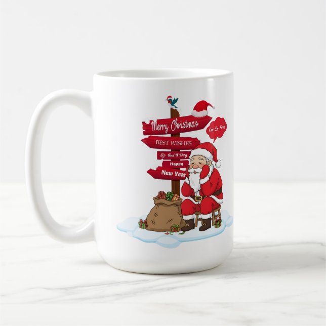 Taza De Café Tired Santa Large Coffee Mug 15 oz Gift (Izquierda)