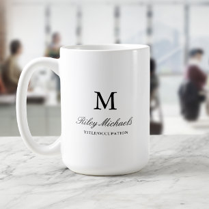 Taza De Café Título de Monograma Simple y Elegante en Negro