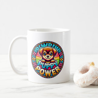 Taza De Café Título: Poder de cachorro - Perro lindo y colorido