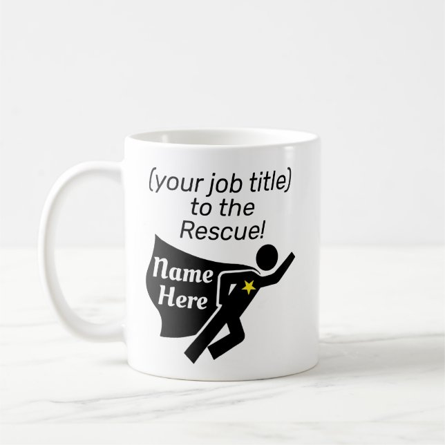 Taza De Café Título y nombre del trabajo de superhéroe personal (Izquierda)