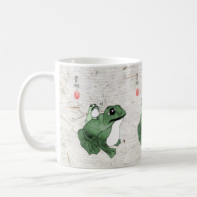 Taza De Café Toad de rana japonesa grande del siglo XIX (Izquierda)