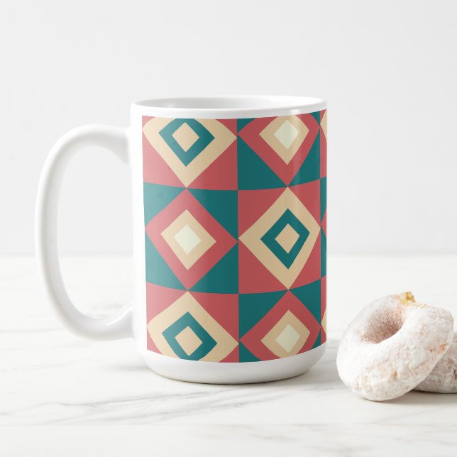 Taza De Café Toalla de cocina Blue Peach Diamond Geometric  (Con donut)