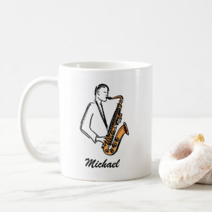 Taza De Café Toca el Saxofón con Nombre Personalizado – Amante