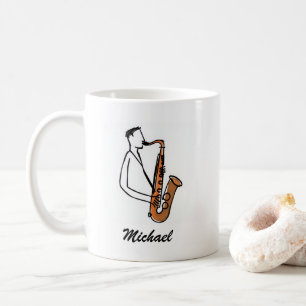 Taza De Café Toca el Saxofón con Nombre Personalizado – Amante