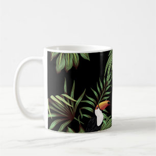 Taza De Café Tocan tropical vintage, hojas de palmera, costurer