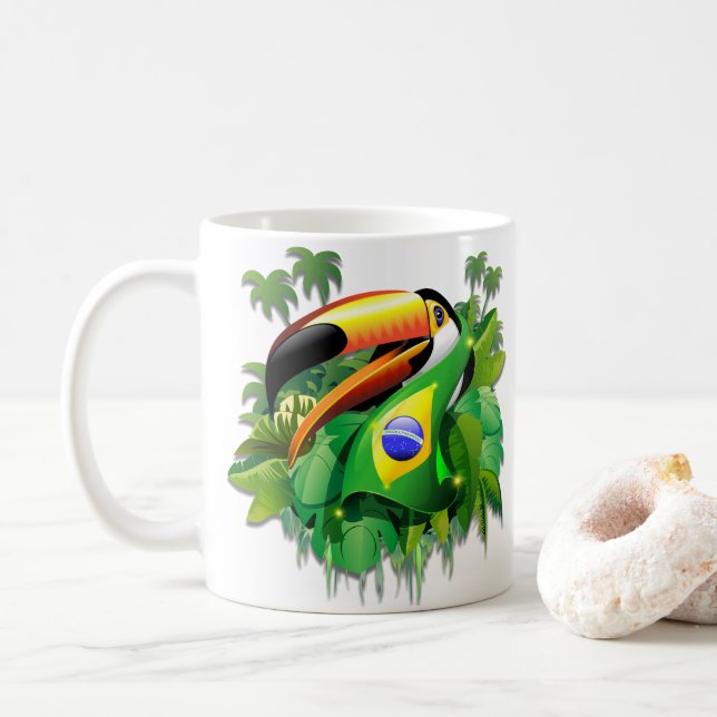 Taza De Café Toco Toucan con bandera de Brasil (Con donut)