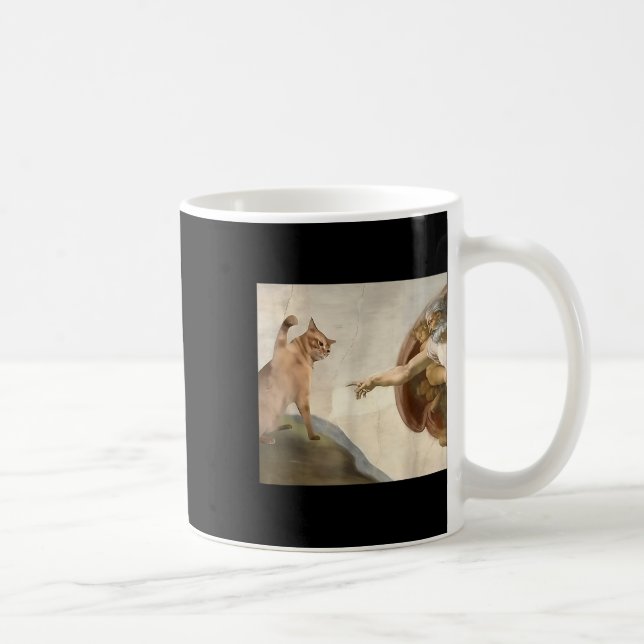 Taza De Café Todopoderoso cachetazo Gracioso Gato Dios Creación (Derecha)