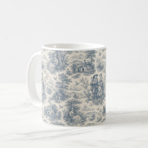 Taza De Café Toile campestre francés romántico en azul polvorie