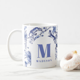 Taza De Café Toile Chinoiserie personalizada Jungle Blue White