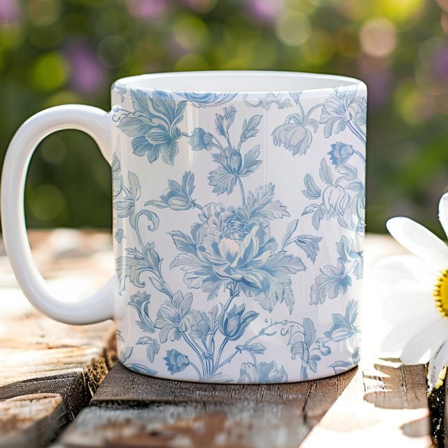 Taza De Café Toile-de-jouy Chinoiseries Blue Floral Pattern (Subido por el creador)