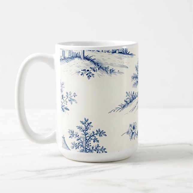 Taza De Café Toile de Jouy Countryside Seamless Pattern (Izquierda)