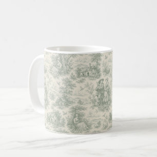 Taza De Café Toile romántico del campo francés en verde salvia