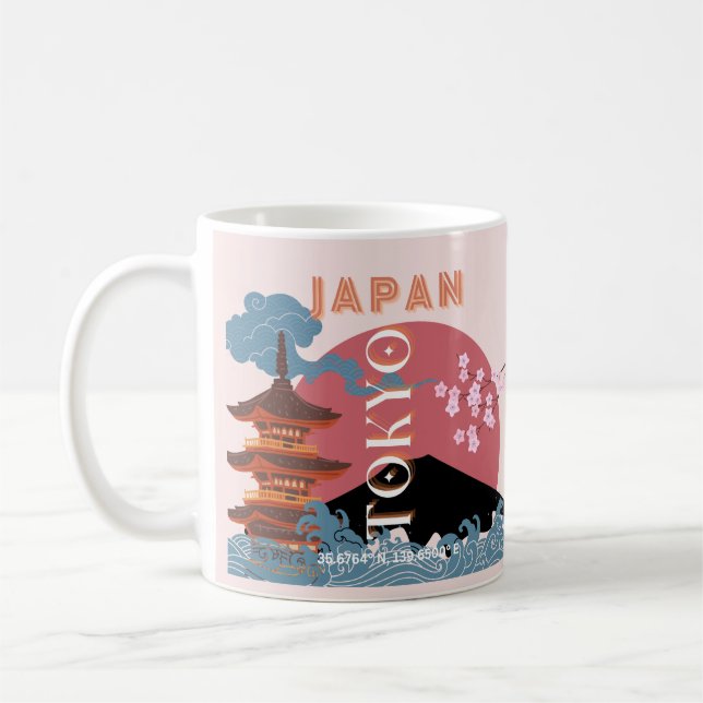 Taza De Café Tokio Japón: Arte de viajes, arte de viajes retro (Izquierda)