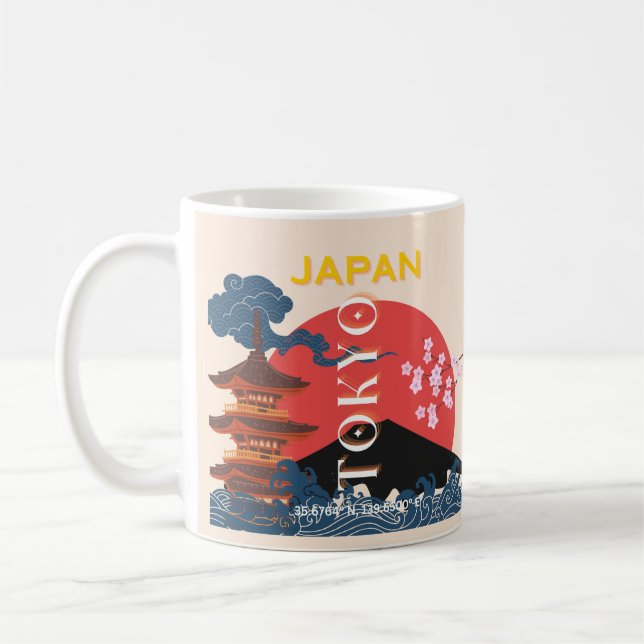 Taza De Café Tokio Japón: Arte de viajes, arte de viajes retro (Izquierda)