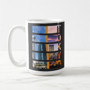 Taza De Café Tokyo City Vibe Gráfico de Corte Vertical Negro