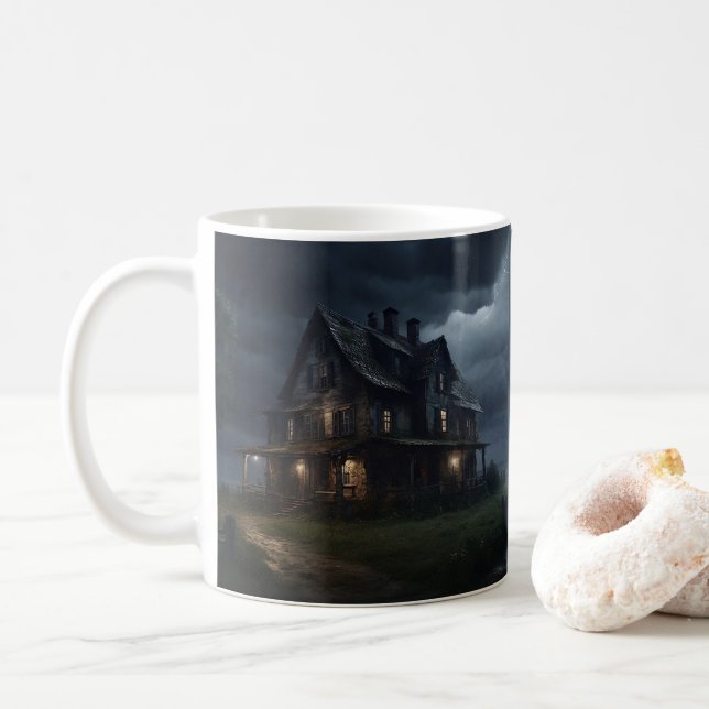 Taza De Café Tomar mi café en The Haunted Farmhouse (Con donut)