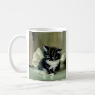 Taza De Café Tonga de gatito blanco y negro vintage
