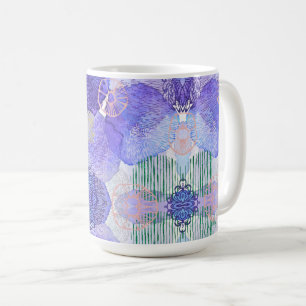 Taza De Café Tonos de lavanda y flores abstractas verdes