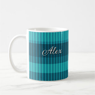 Taza De Café tonos de turquesa azul patrón rayado vertical
