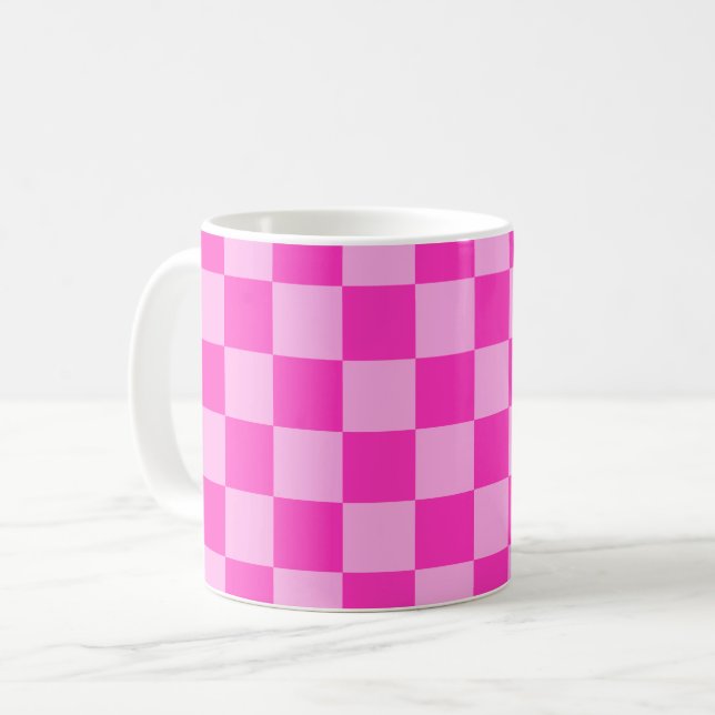Taza De Café Tonos rosados cuadrados de verificación de patrone (Anverso izquierdo)