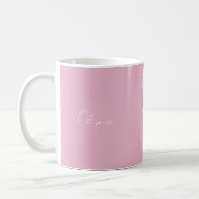 Taza De Café Tonos rosas y blancos Noviembre Nombre personaliza (Izquierda)