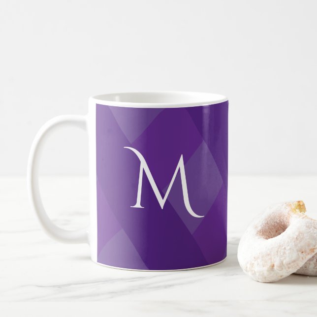 Taza De Café Tonos Simples de Morado Inicial Simple Lindo (Con donut)