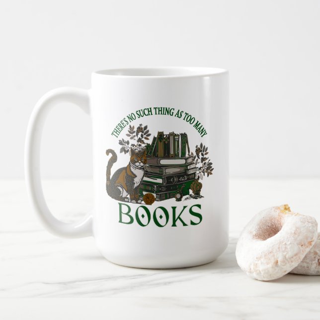 Taza De Café Too Many Books Green Floral Academia Mug (Con donut)